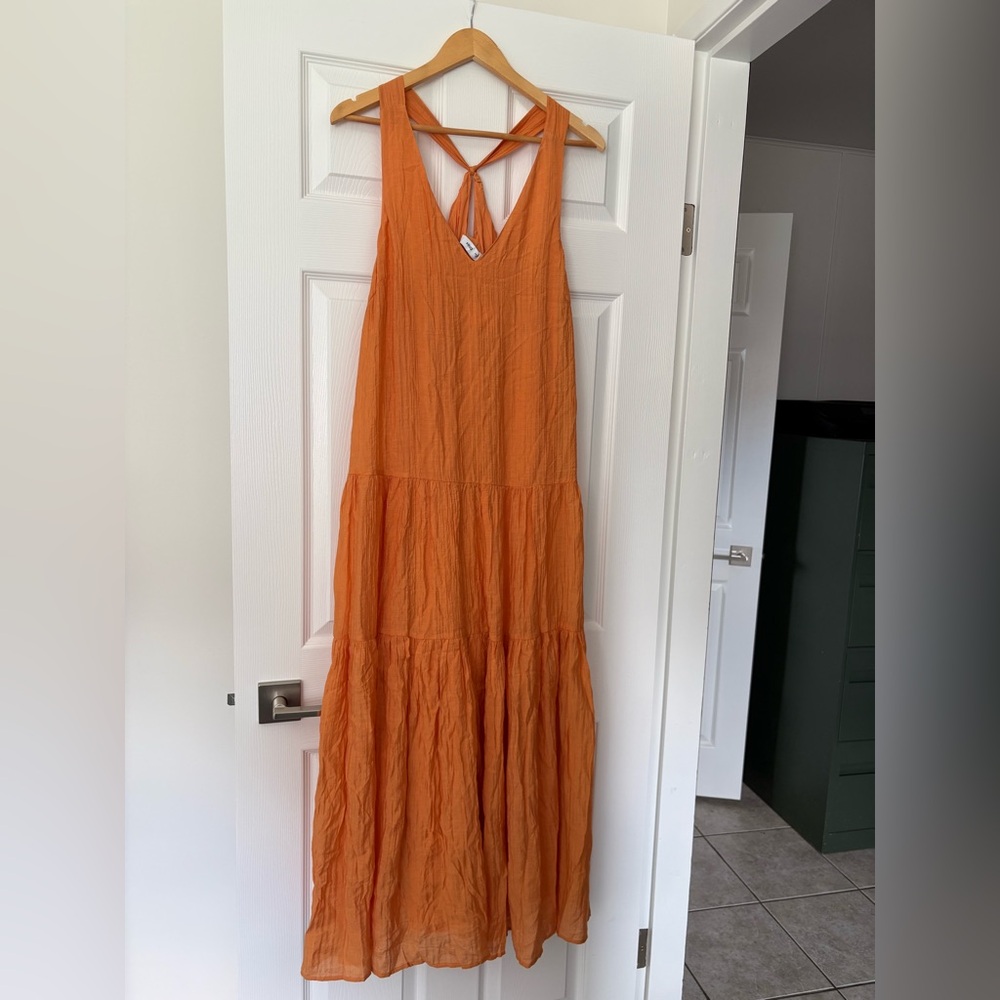 NWT Mango Orange Tiered V‑Neck Maxi Vacation dress